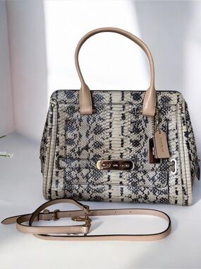 BNWT Coach Swagger Frame Satchel Exotic Python-Embossed Leather Style 37585